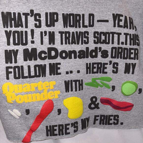 Travis Scott x CPFM xMcDonald’s Gray Crewneck Sweatshirt Sz Med Cropped RARE EUC - Picture 2 of 7